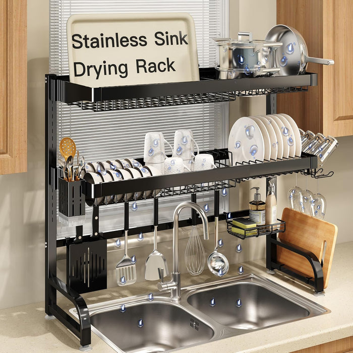 3 Tier Extra Large Stainless Steel Expandable Over The Sink Dish Drainer Drying