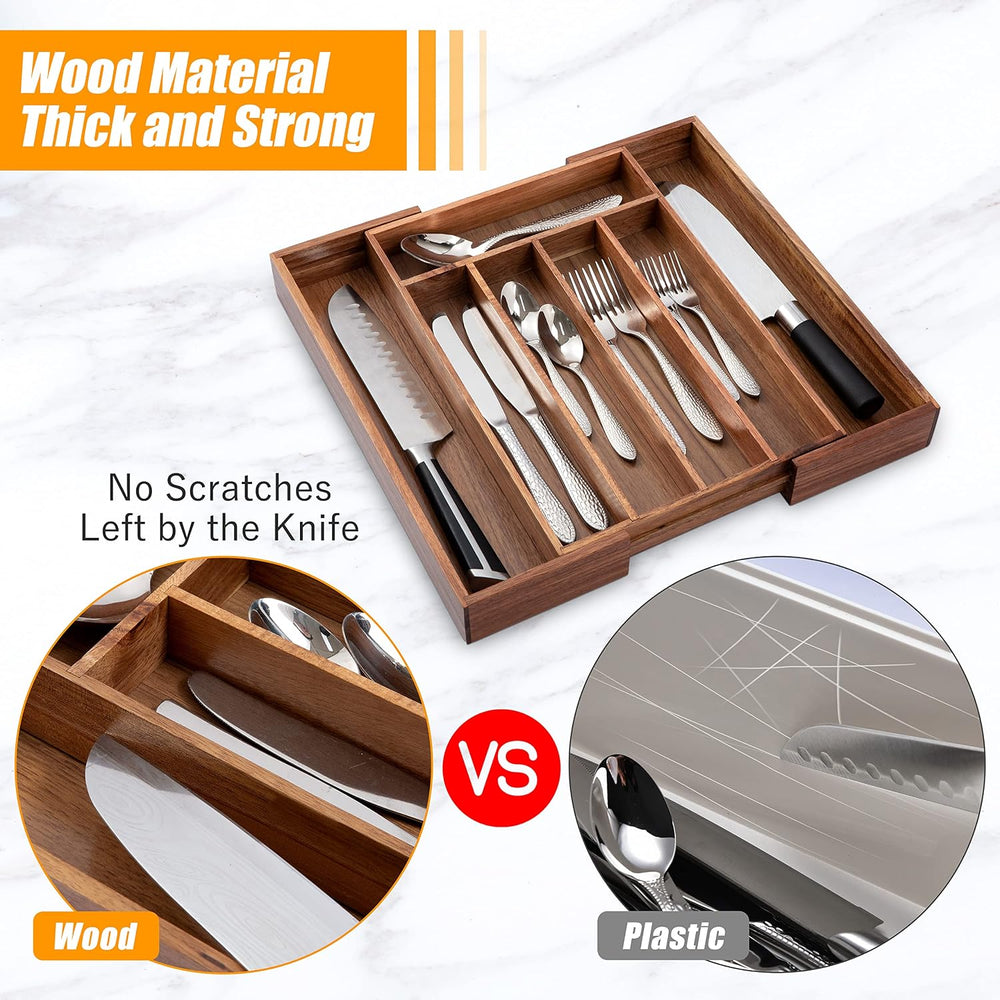 Bellsal Acacia Silverware Organizer Kitchen Drawer Organizer Expandable Bambo...