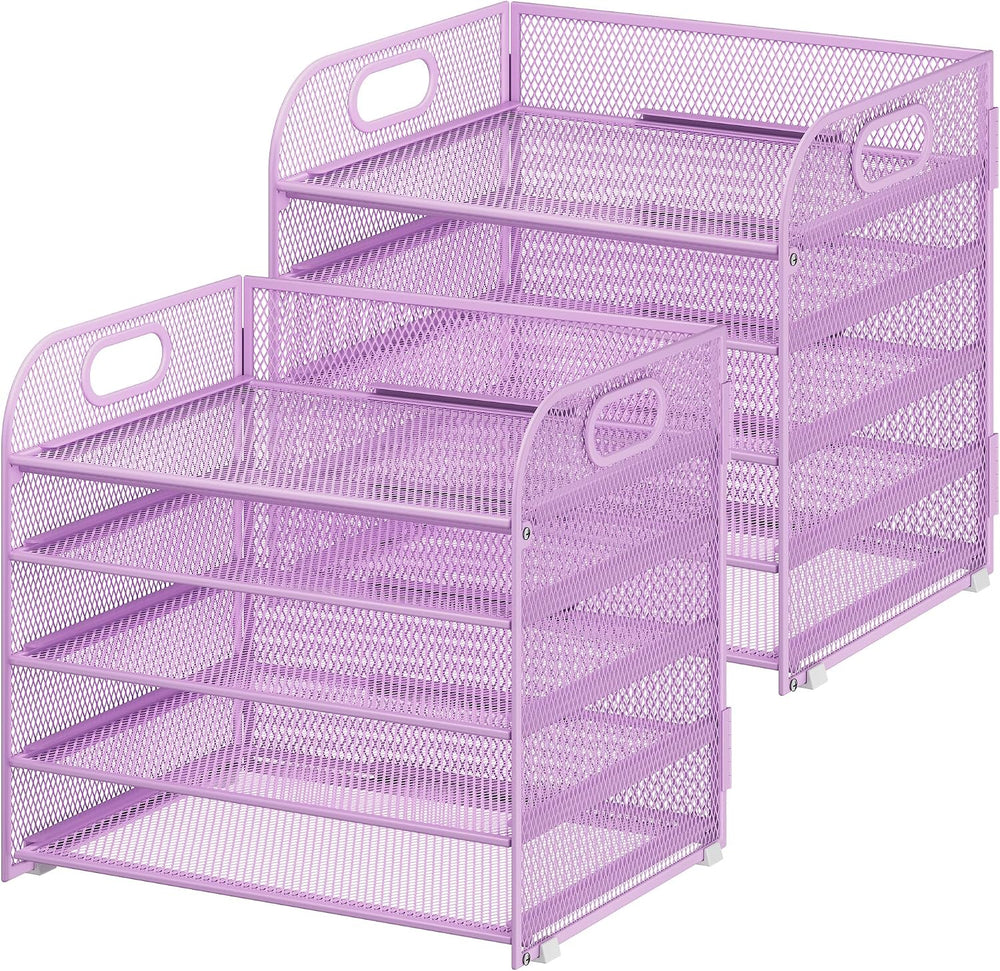 Cawukege 2 Pack 5 Tier Paper Organizer, Letter Tray with Handle, Mesh Desk Or...
