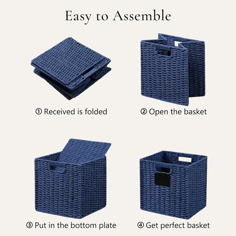 UBBCARE 4 Pack Wicker Basket, 10.5×10.5 Storage Cubes with Label, Foldable Cu...