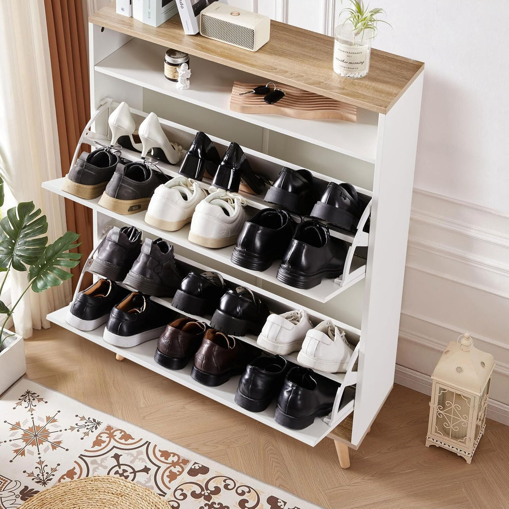 Shoe Storage Cabinet with 2 Flip Drawers, Shoe Cabinet Storage for Entryway, ...