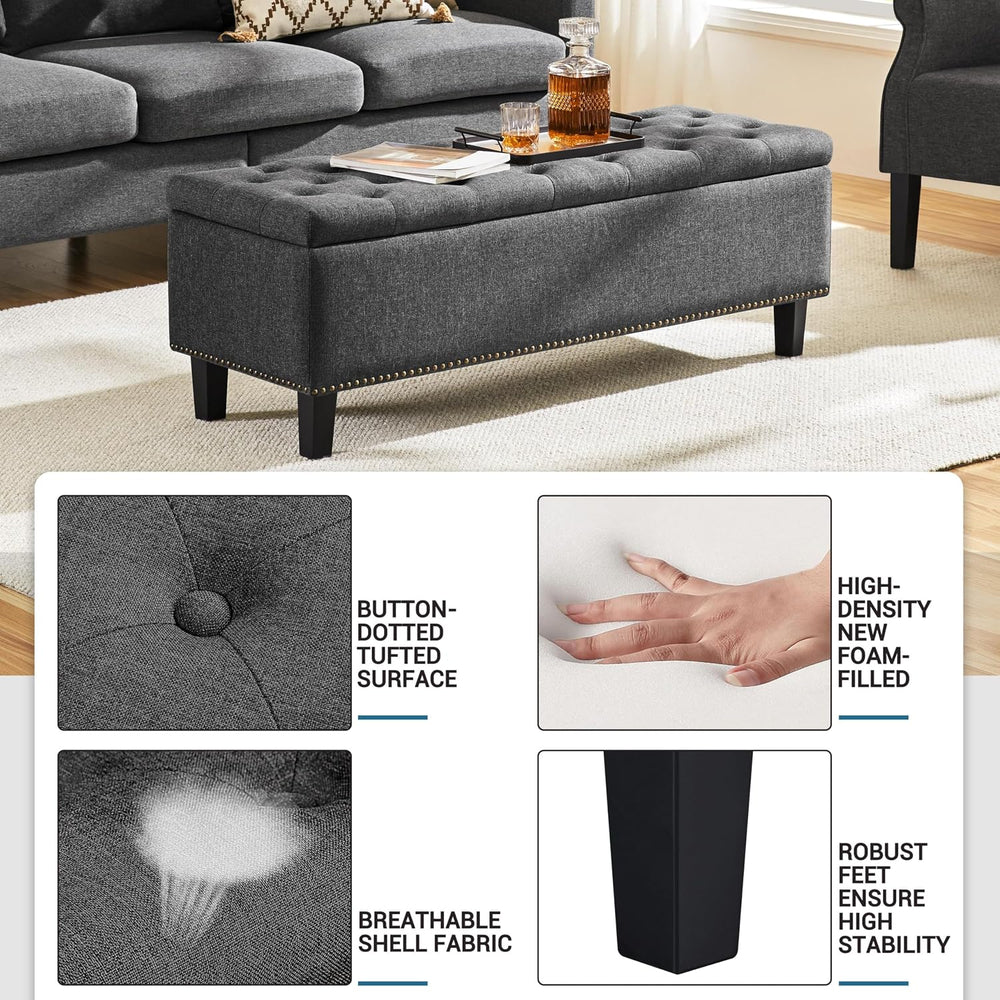 Yaheetech 49in Square Storage Ottoman Coffee Table with Nailhead, Dark Gray
