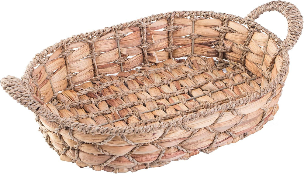 Vintiquewise Seagrass Fruit Bread Basket Tray with Handles (Set of 4 Medium)