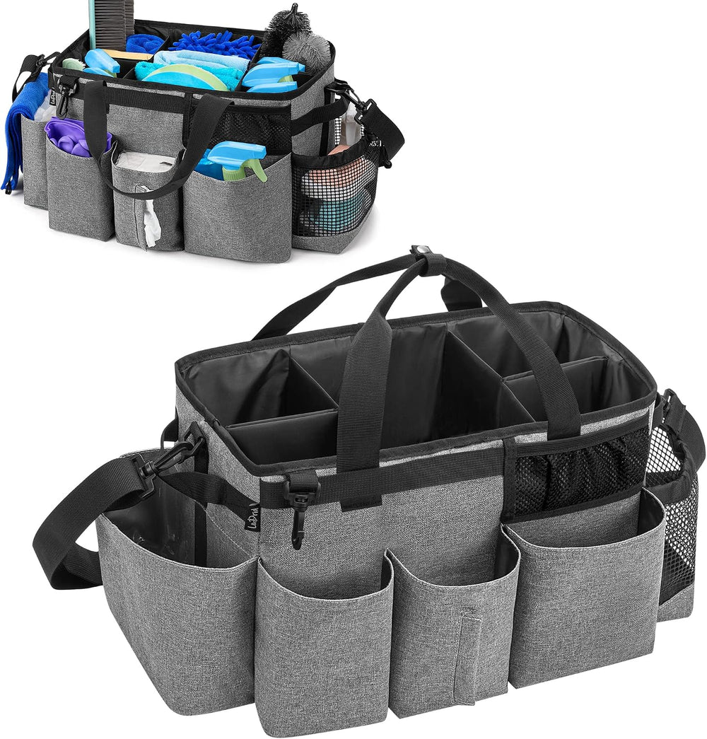 LoDrid Wearable Cleaning Caddy Bag with 4 Foldable Dividers, Grey