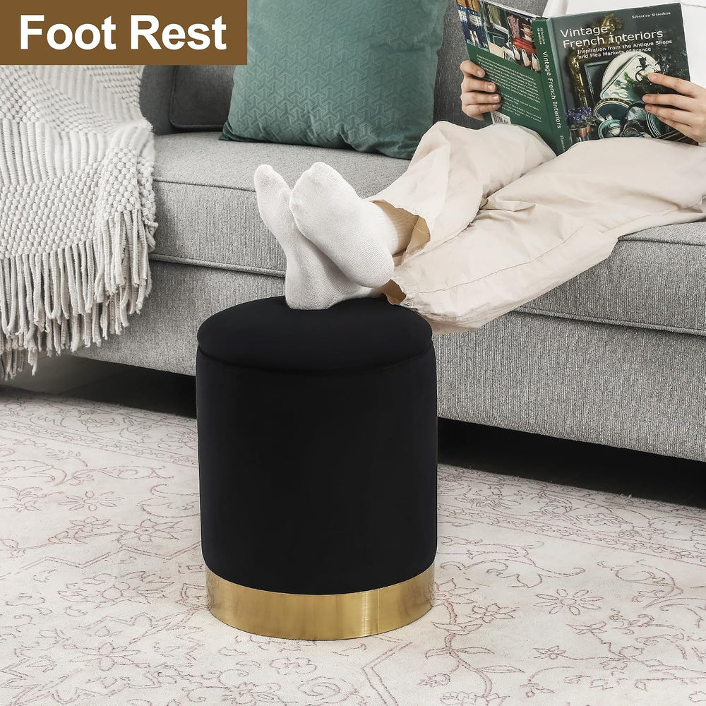 Joveco Round Storage Ottoman Footrest with Removable Lid, Velvet Upholstered ...