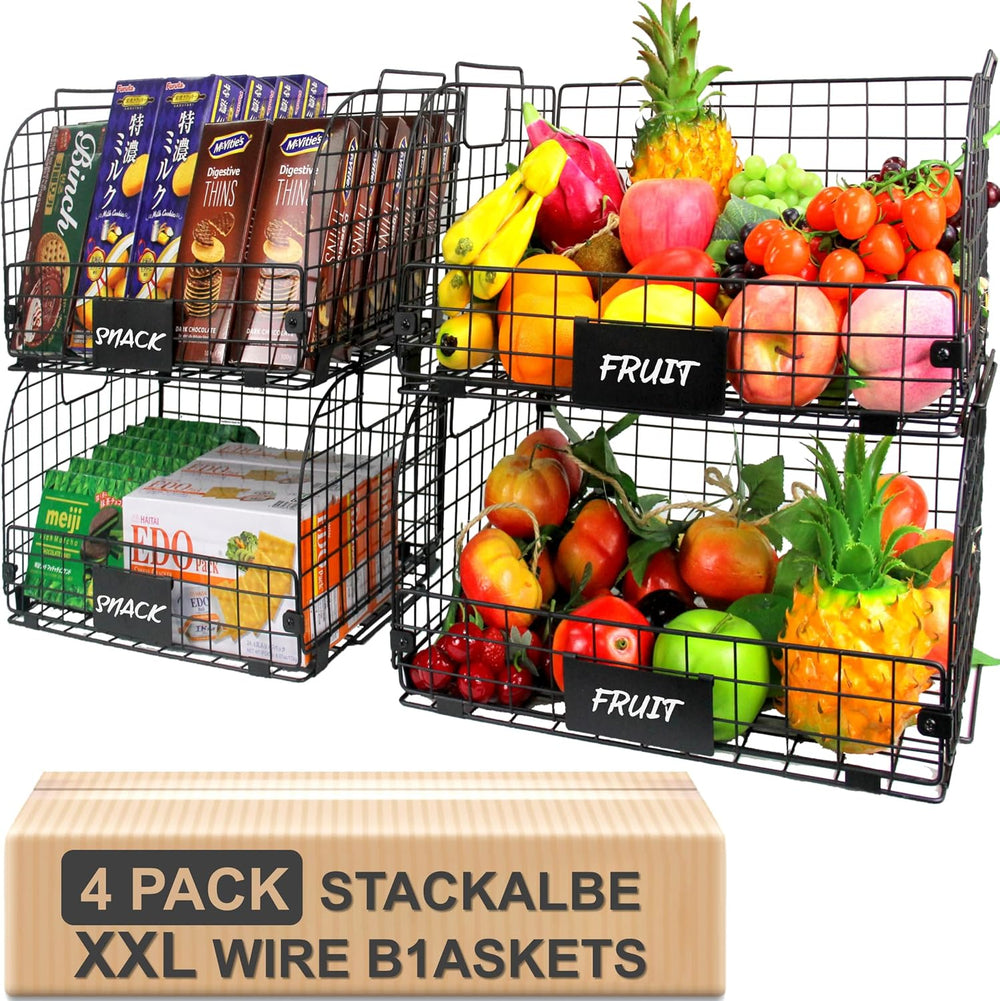 4 PACK XXL Stackable Wire Baskets for Storage Pantry,Fruit Basket For Kitchen...