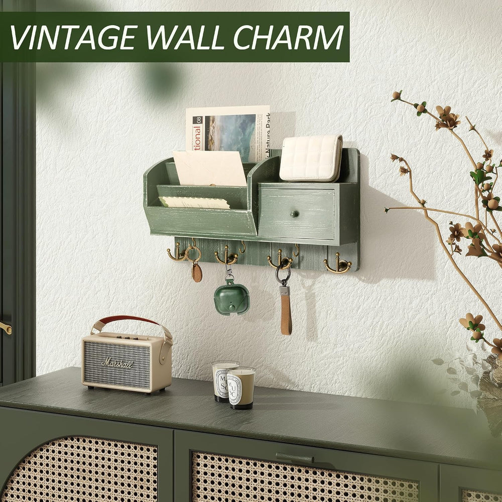 Rebee Vision Key Holder Wall Mount with Mail Sorter for Room Decor, Green
