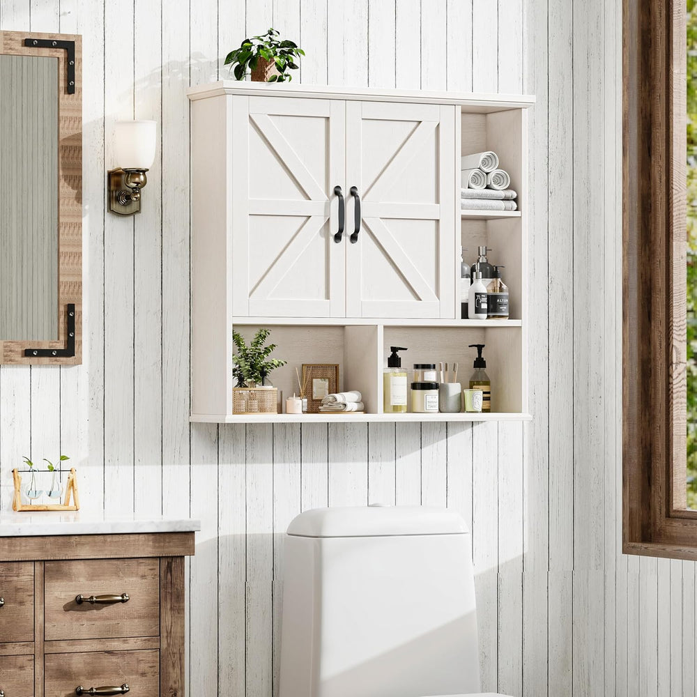 Bathroom Wall Cabinet, Farmhouse Medicine Cabinet with Doors, Rustic White