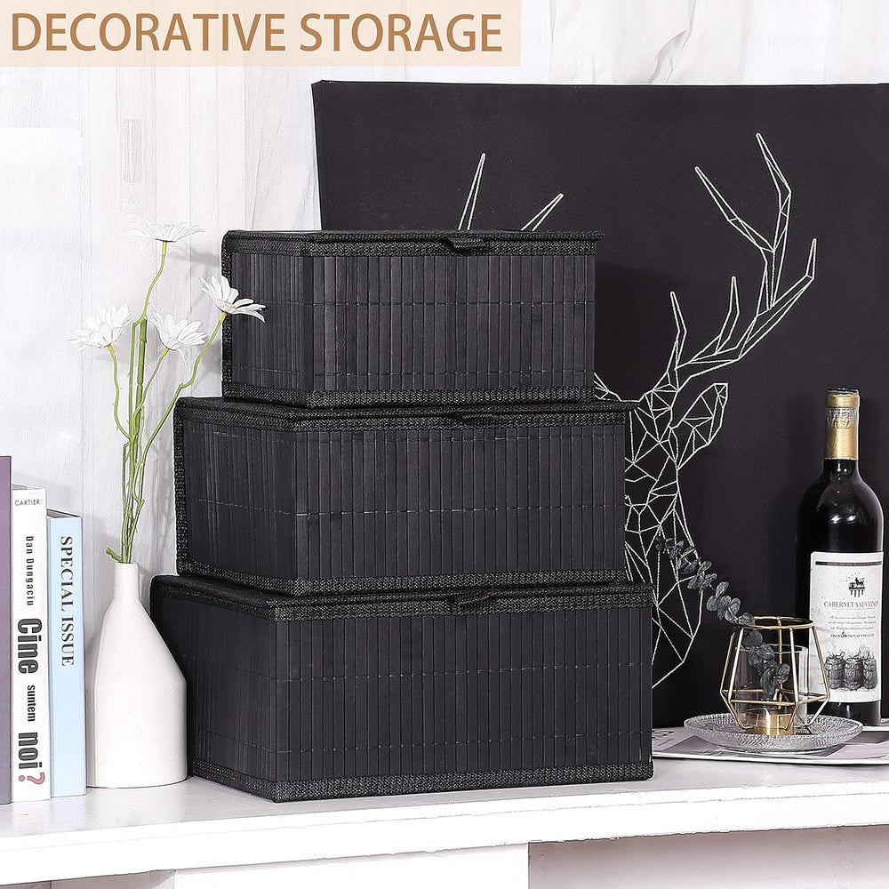 Honygebia Bamboo Decorative Storage Boxes - Set of 3 Woven Lined Storage Bask...