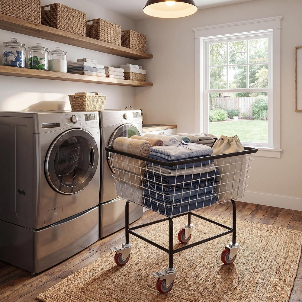 Large Rolling Laundry Cart with Wheels, Holds 2 Washer Loads, Steel