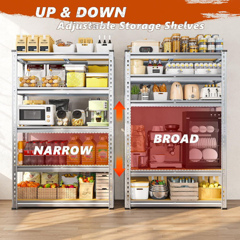 REIBII Garage Shelving, 5 Tier Storage Shelves Load 2400LBS, Adjustable Garag...