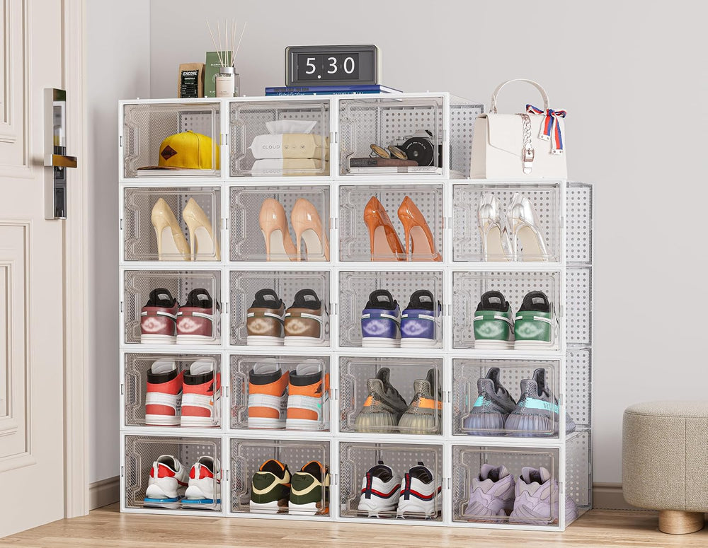 HOMIDEC XL Clear Shoe Storage Boxes, Stackable Shoe Organizer for Closet