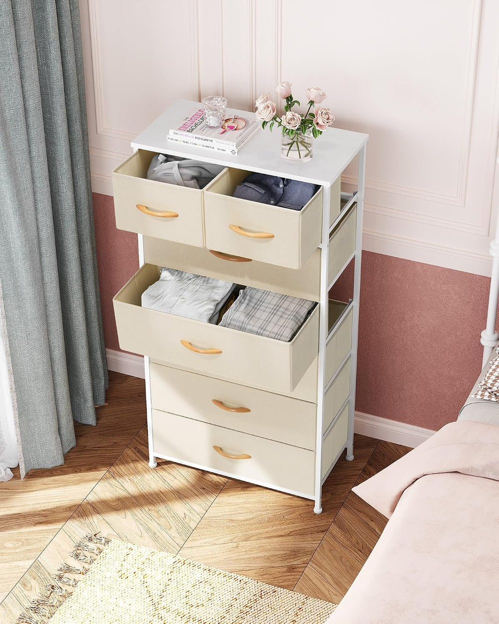 Fabric Dresser with 7 Drawers, Vertical Storage Tower (Beige)