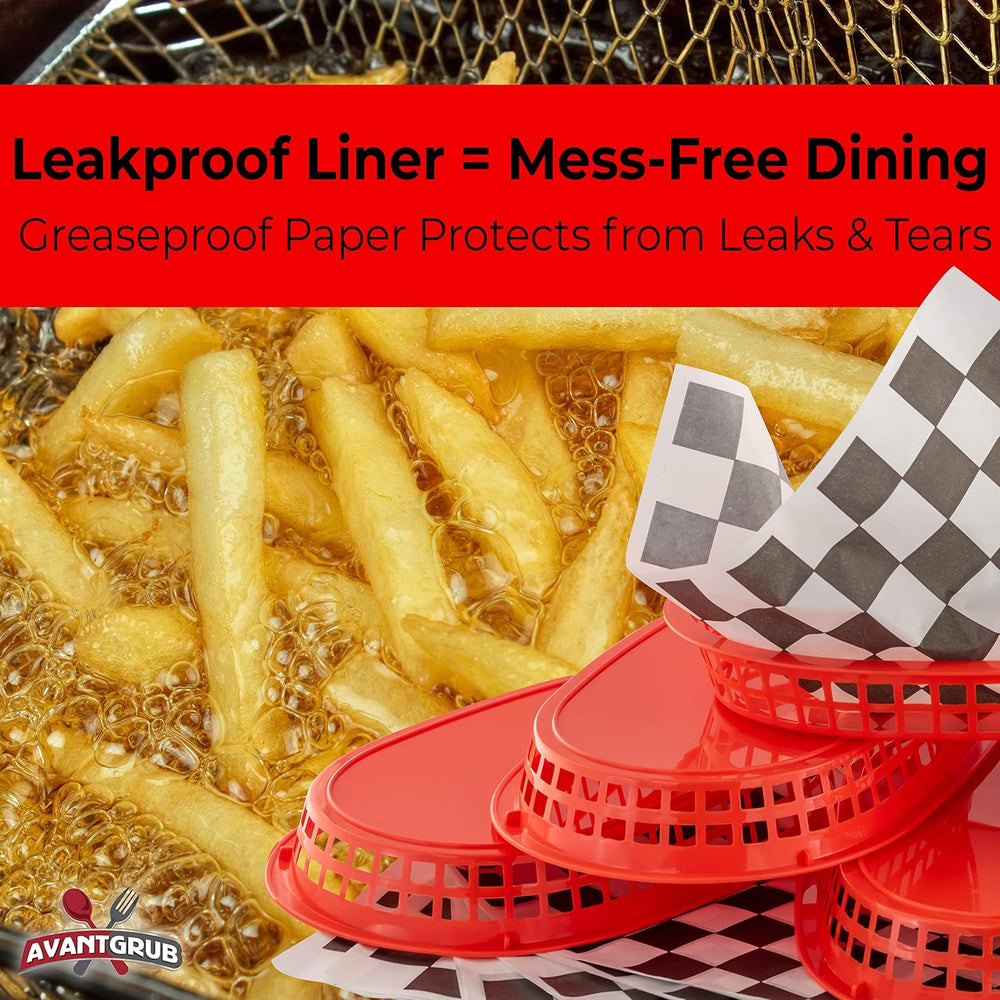 Retro Style Red Fast Food Basket (12Pk) and Black Checkered Deli Liner (120Pk...