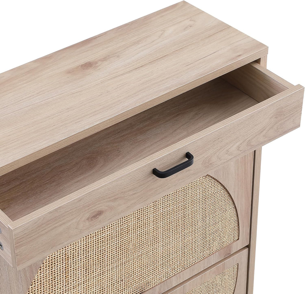 XIAO WEI Shoe Cabinet, Natural Semi Circle Rattan Shoe Storage Organizer Cabi...