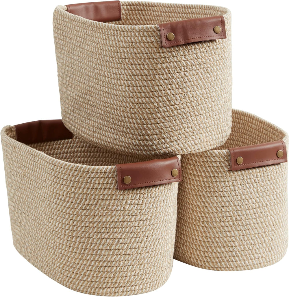 3 Pack Woven Cotton Rope Storage Basket, 15x10x9, Multi-Brown