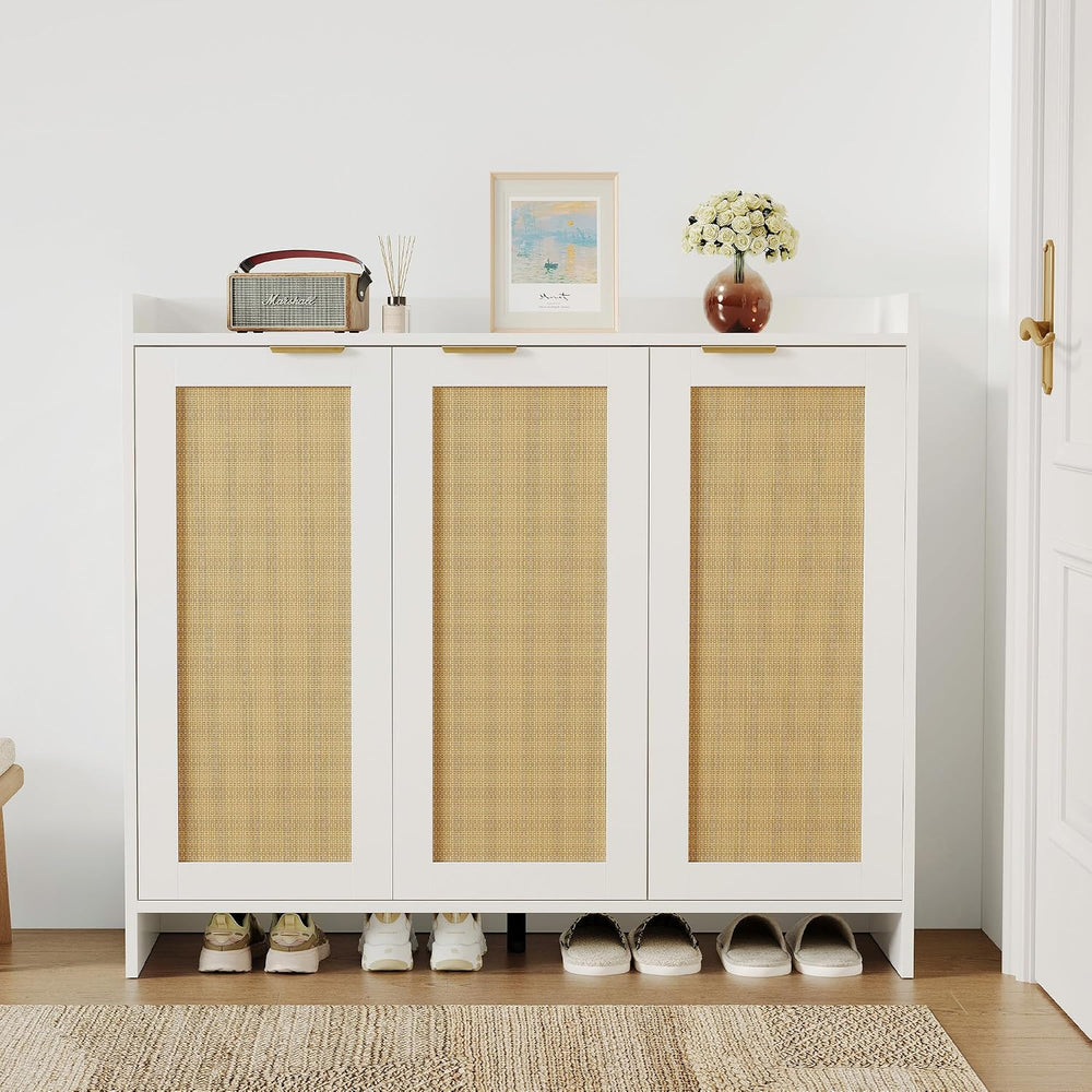 Shoe Cabinet, 41" Tall Rattan Shoe Storage Organizer Cabinet, Adjustable...