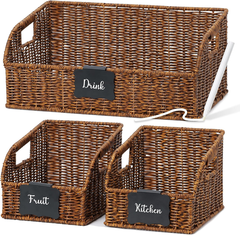Pantry Baskets for Organizing,Wicker Storage Bins, 3Pack, Brown
