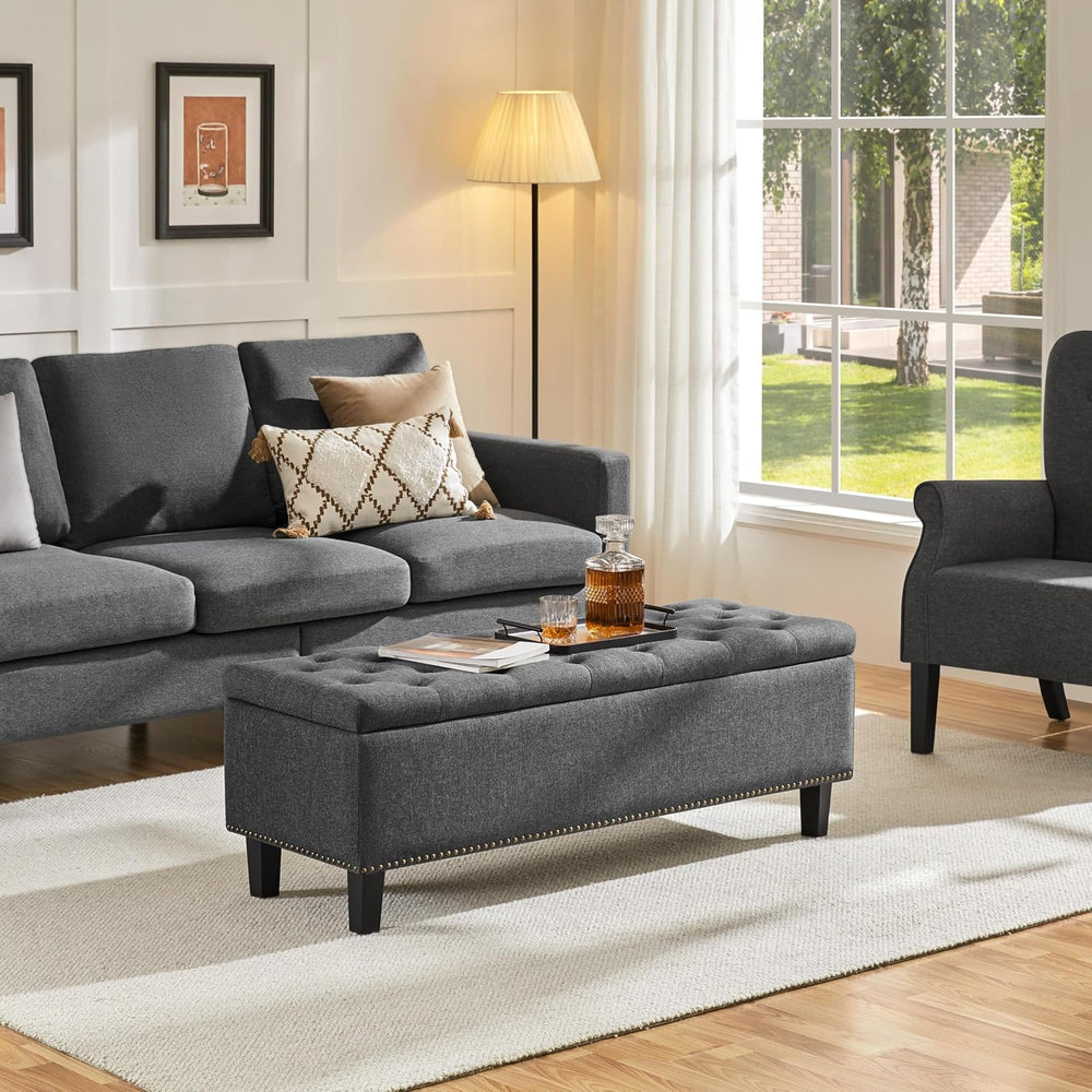Yaheetech 49in Square Storage Ottoman Coffee Table with Nailhead, Dark Gray