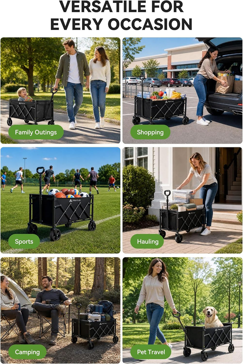 Hikenture Collapsible Wagon Cart with Wheels, 220 lbs Foldable Wagon
