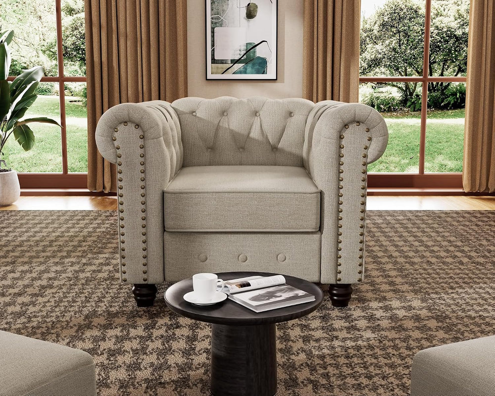 Morden Fort 3 Piece Classic Chesterfield 6-Seater Set, Tufted Chair & Lov...