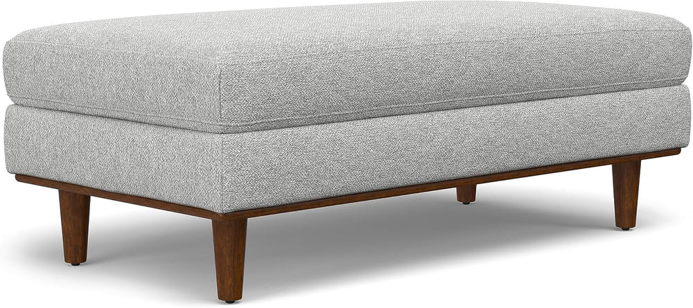 SIMPLIHOME Morrison 49" Wide Woven-Blend Fabric Rectangle Ottoman in Grey