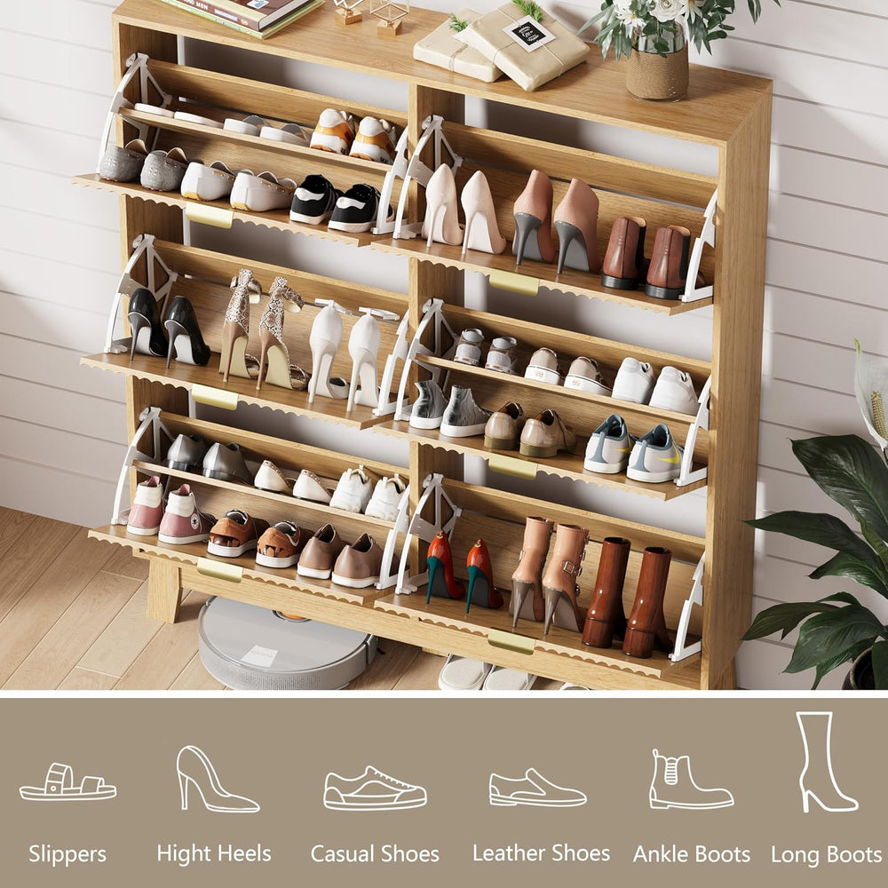 HUANLEGO Shoe Cabinet Storage for Entryway with 6 Flip Drawers, Oak