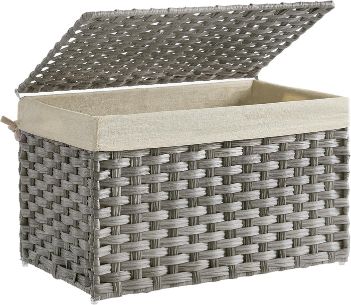 SONGMICS Woven Storage Basket with Lid, 17.2 Gallon (65L), Foldable
