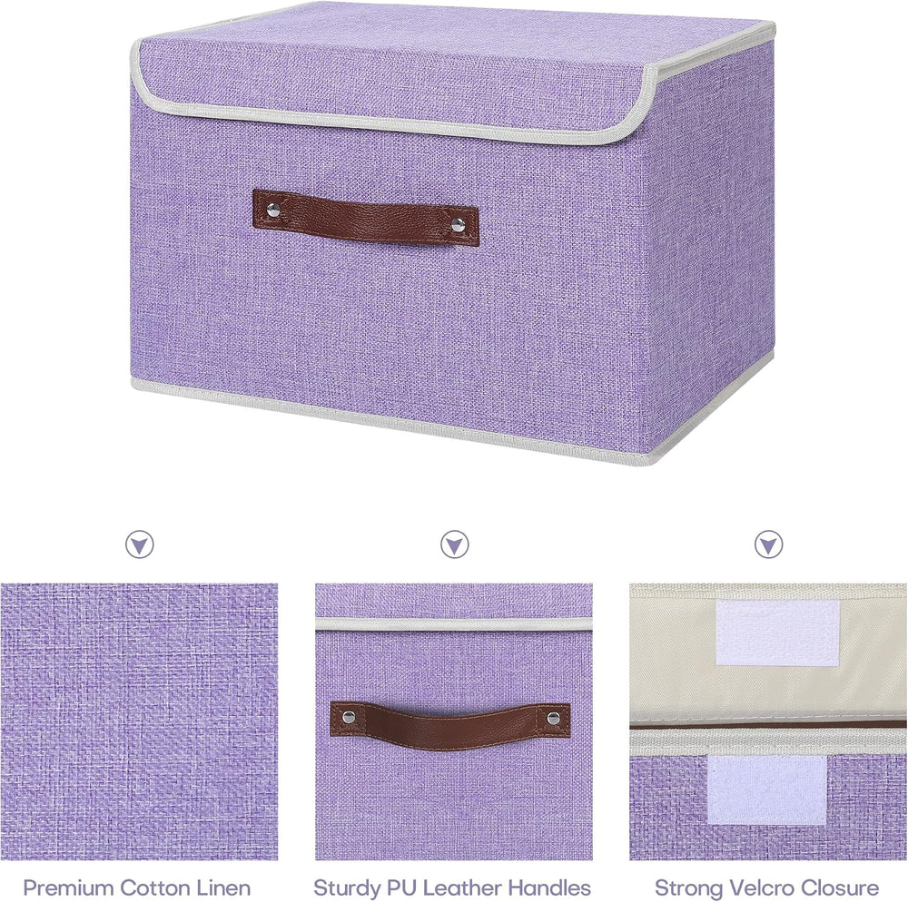 ANMINY Fabric Storage Box Bins with Lids, Purple, 15"x10"x10",...