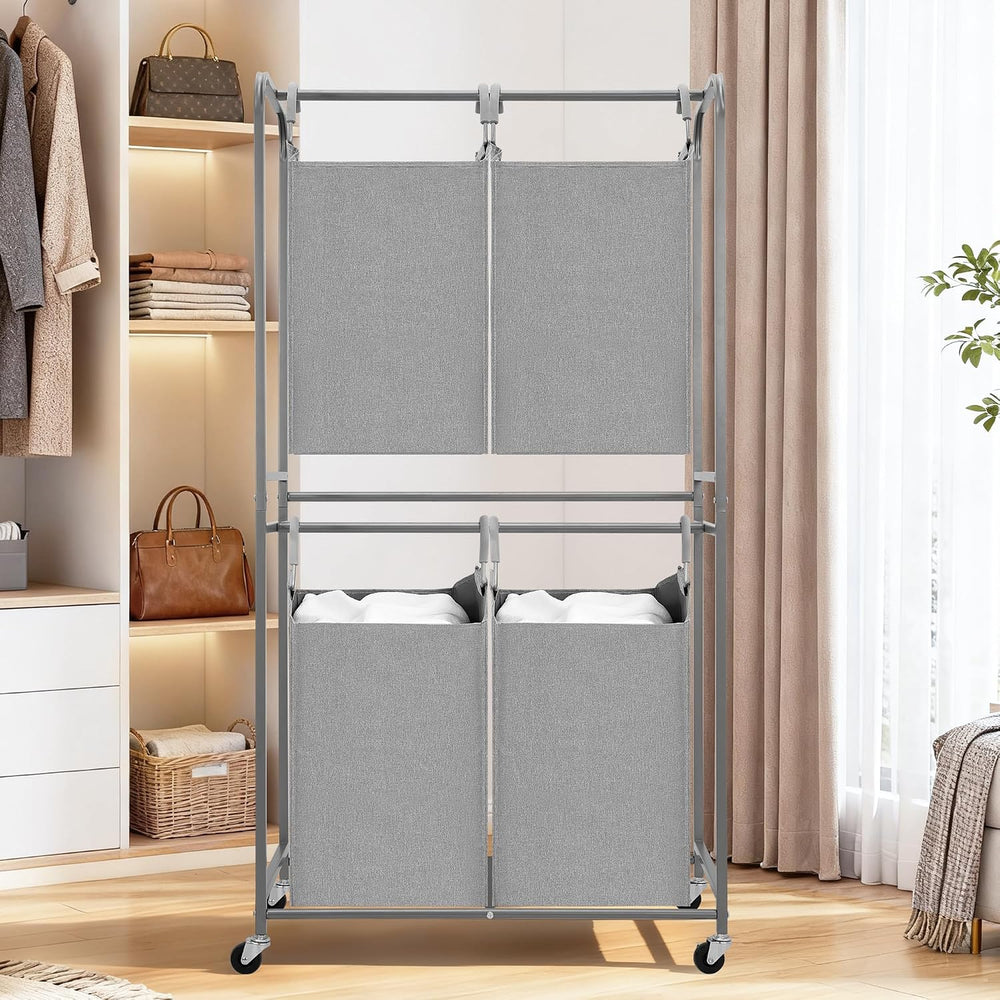 STORAGE MANIAC Vertical Laundry Hamper with Removable Tote Bags, Gray
