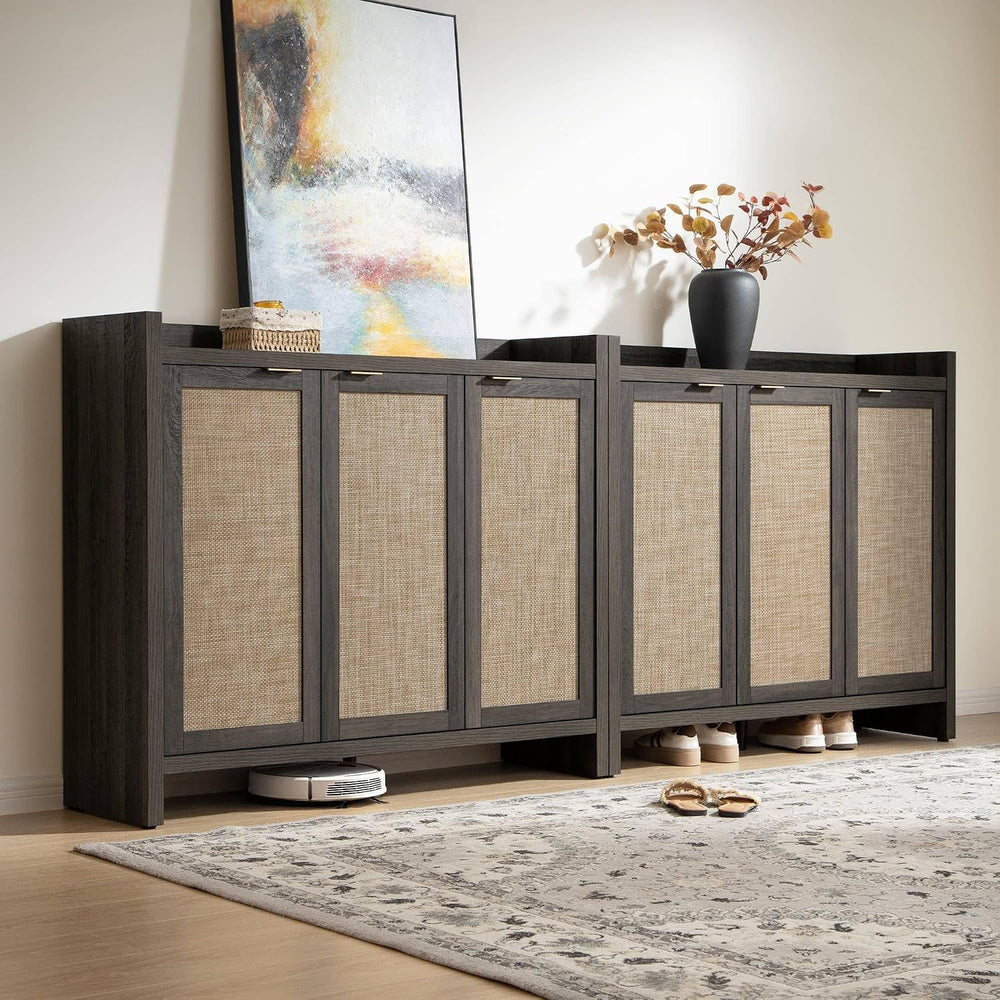 SICOTAS Shoe Storage Cabinet Set of 2, Rattan Large Tall Shoe Cabinet