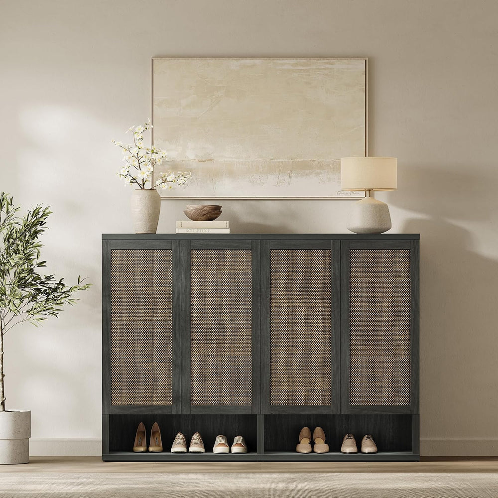 SICOTAS 65.6" Wide Rattan Shoe Storage Cabinet for Entryway with Doors