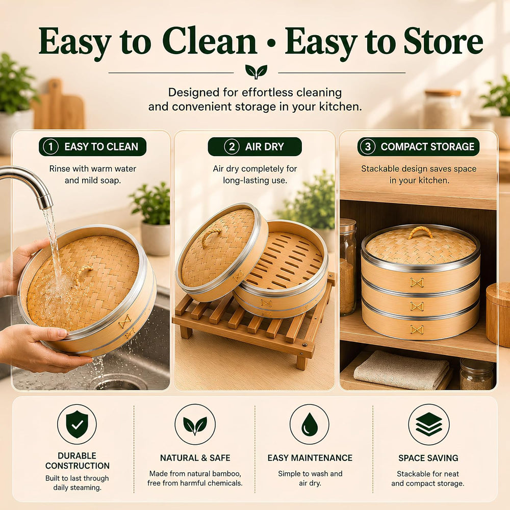 Naturaceutica's Bamboo Steamer Basket 10 Inch With Ring, 2 Tier Dumpling ...