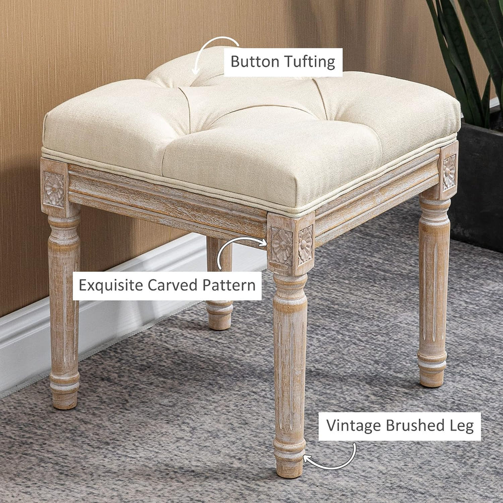 HOMCOM 16" Vintage Ottoman Tufted Foot Stool with Upholstered Seat Beige