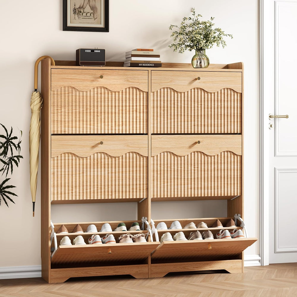 HUANLEGO Shoe Cabinet Storage for Entryway with 6 Flip Drawers, Oak