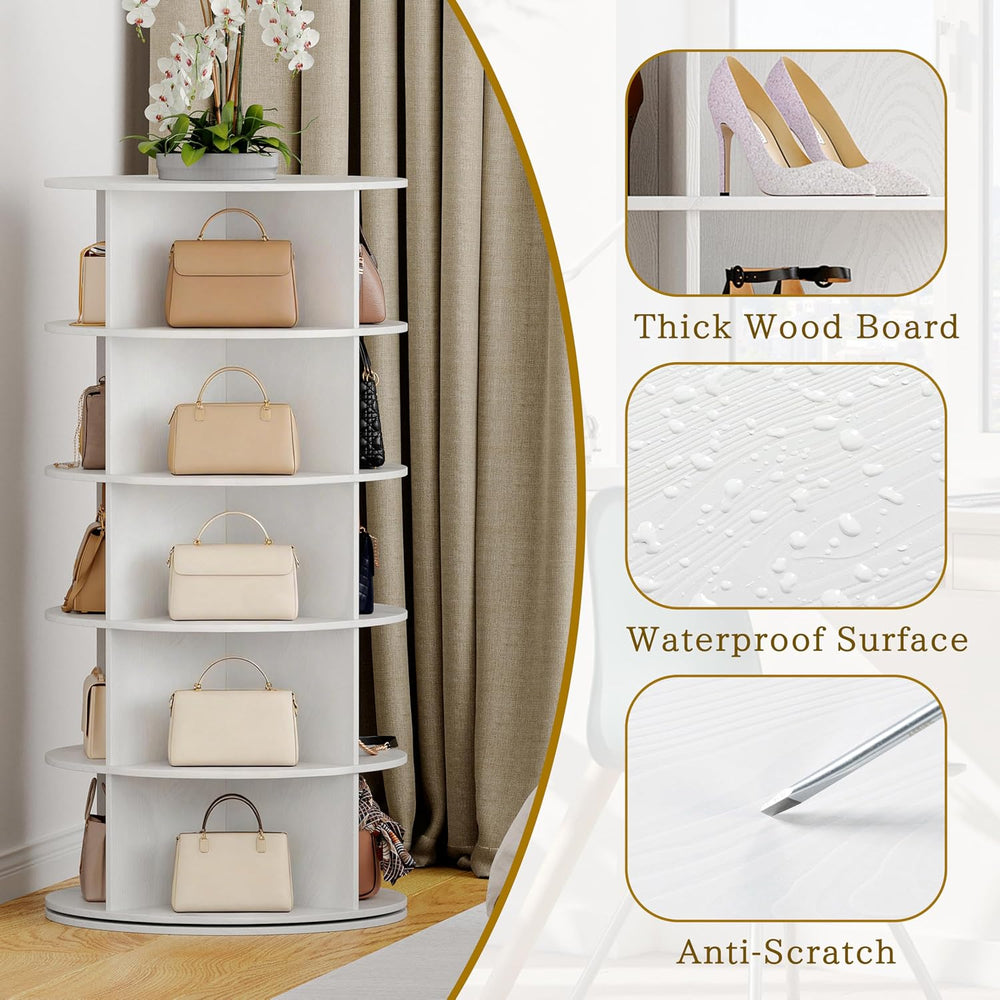 VDNEND Wooden Rotating Shoe Rack, 5 Tier Spinning Shoe Rack Tower for Closet,...