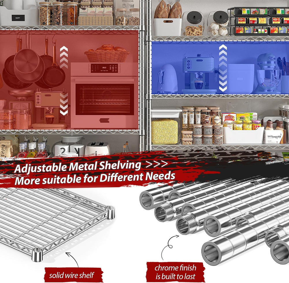 REIBII 1500LBS Storage Shelves 61.7''W Wire Shelving Unit 5 Tier Meta...