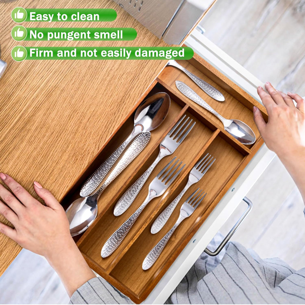 Greenual Acacia Wood Silverware Organizer 10 In Utensil Organizer Silverware ...