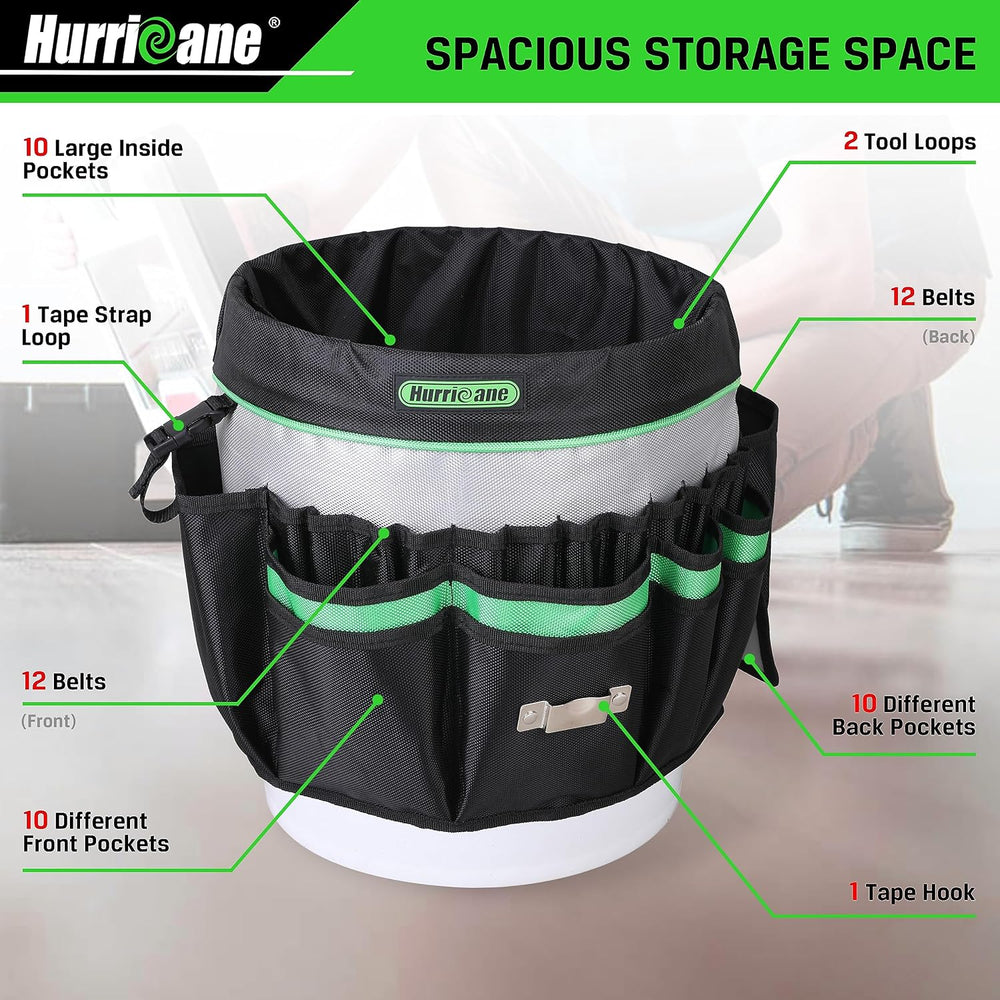 HURRICANE 5 Gallon Bucket Tool Bag Organizer, Garden Tool Caddy with 52 Pocke...