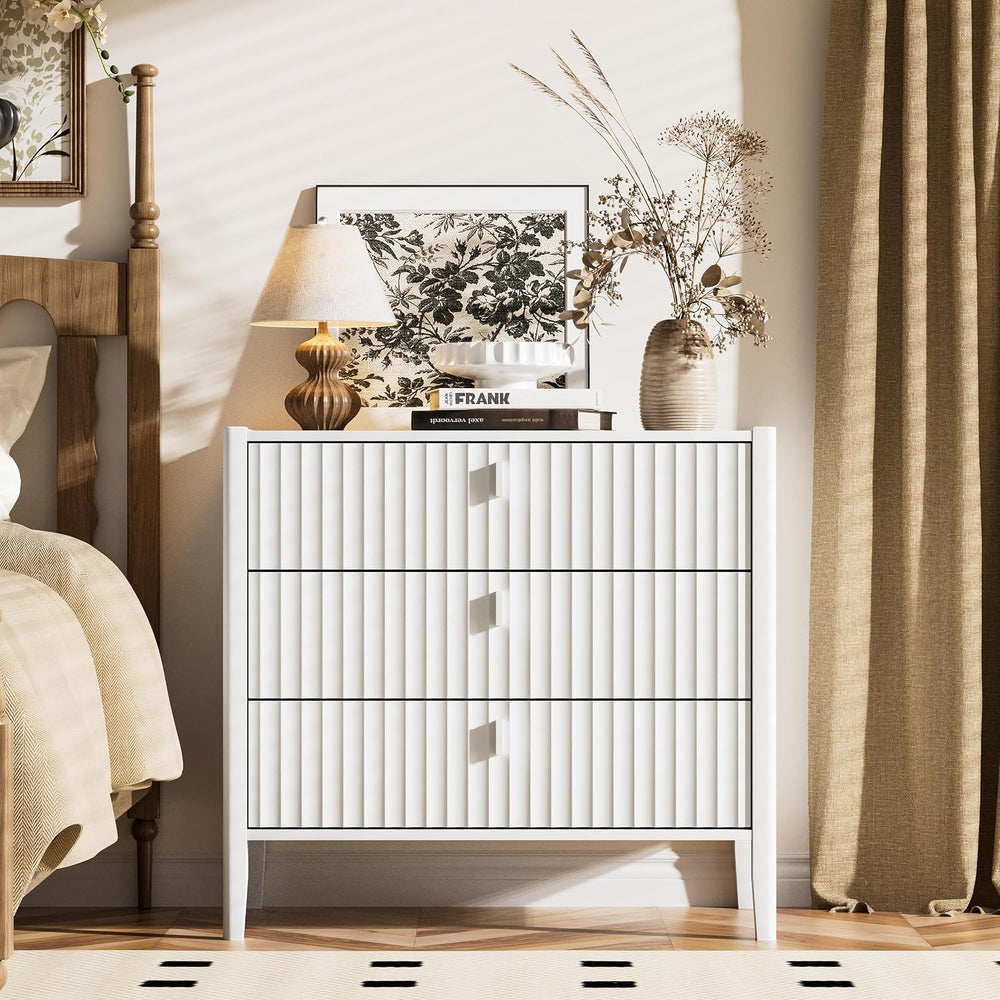 Furniway 31.5" Wide White 3 Drawer Dresser for Bedroom, Modern Chest of ...
