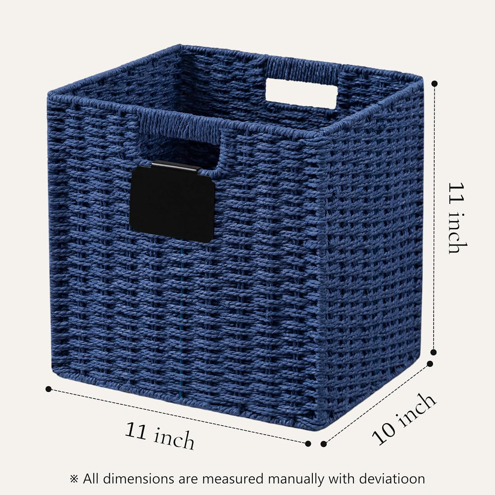 UBBCARE 4 Pack Wicker Basket, 10.5×10.5 Storage Cubes with Label, Foldable Cu...