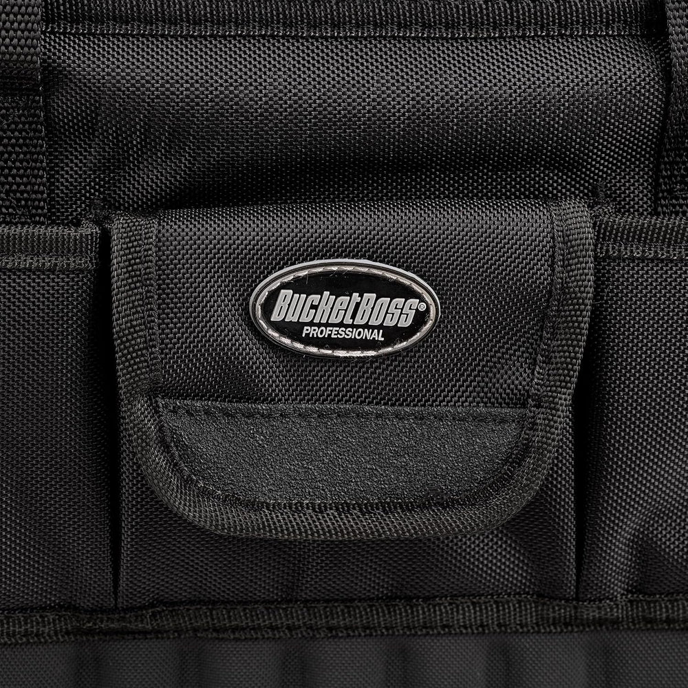Bucket Boss Pro Racer 14 in. Tool Bag with Heavy-Duty Waterproof Racetrack Zi...