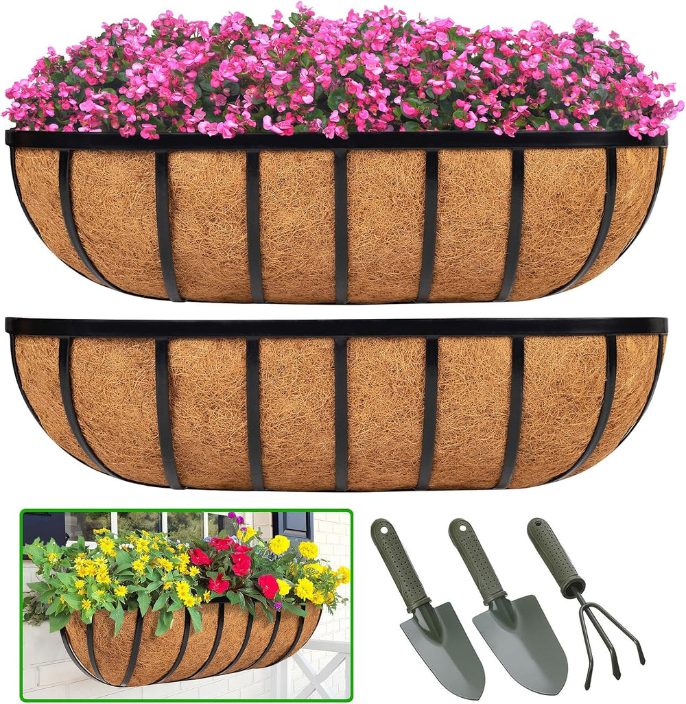 Railing Planter Window Box - 2 Pack 30 Inch Deck Balcony Rail Planter with Co...