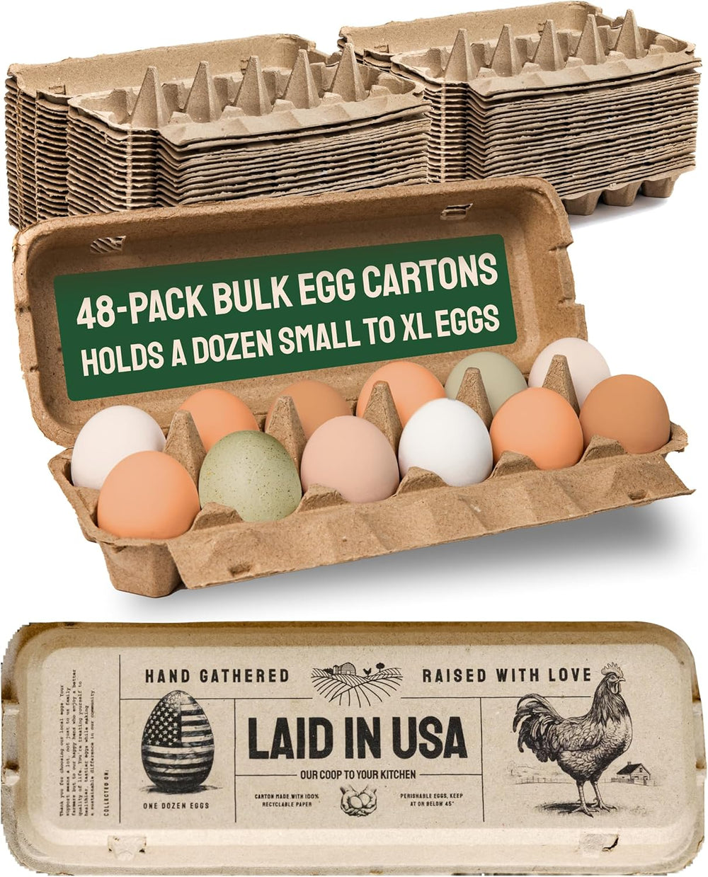 Hatortempt 48pc Egg Cartons Cheap Bulk 12 Count, Reusable Dozen Egg Crates
