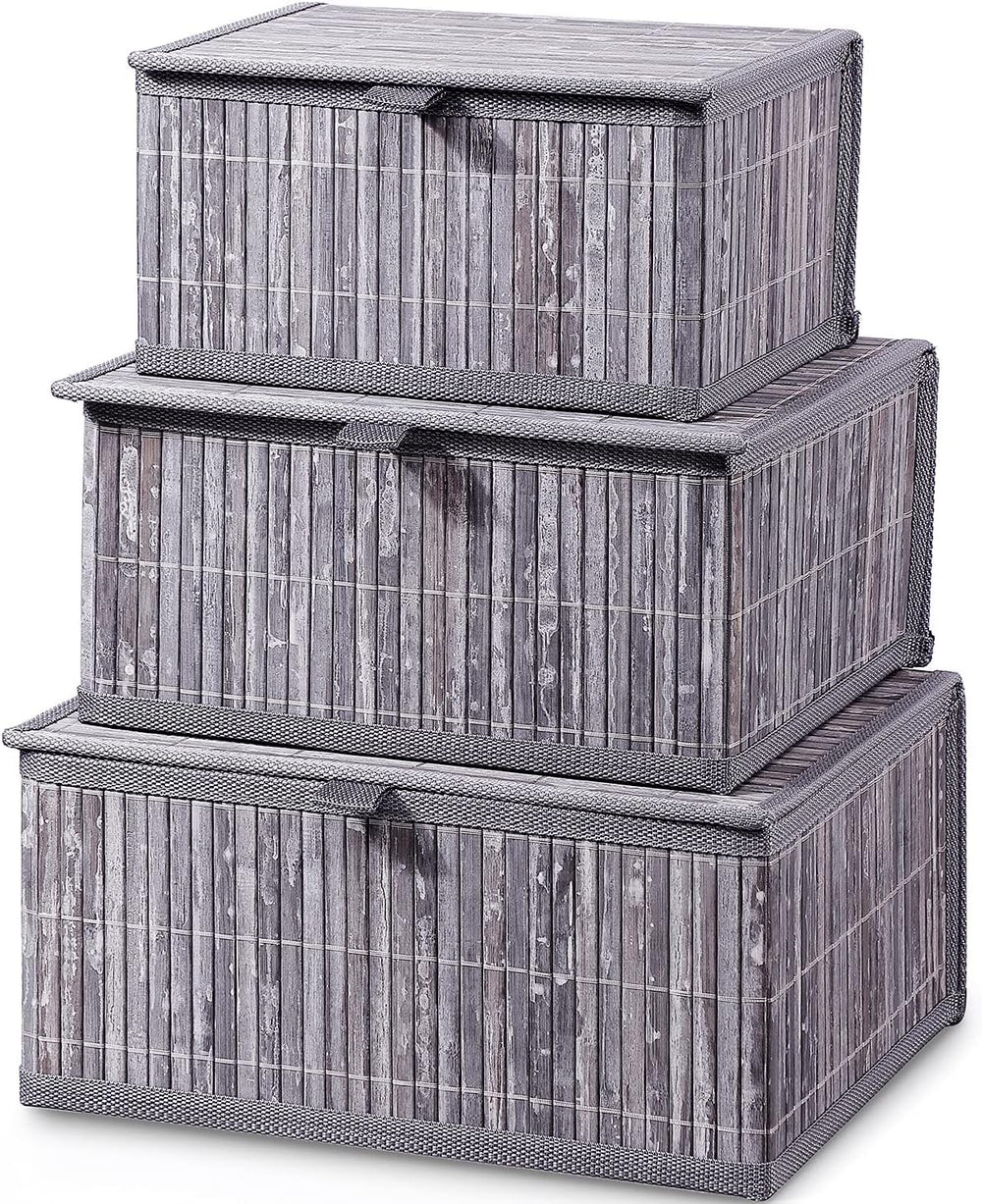Honygebia Bamboo Decorative Storage Boxes - Set of 3 Woven Lined Storage Bask...