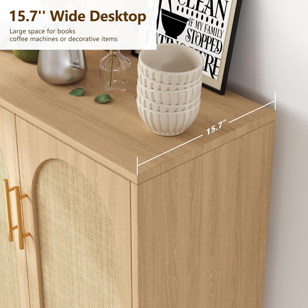 Keehusux 15.7" D Rattan Storage Cabinet with 2 Doors & Adjustable Shelf