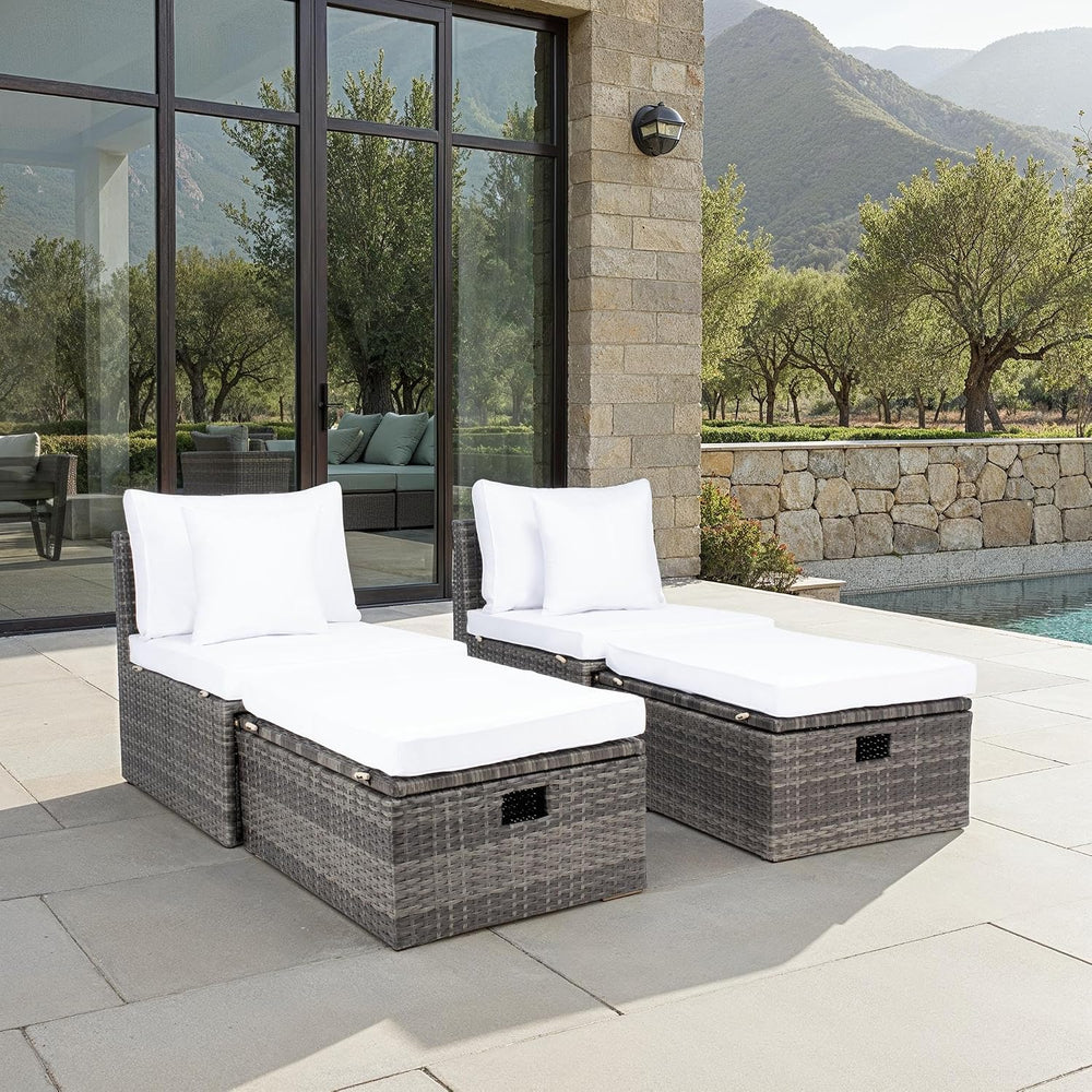SAFAVIEH Outdoor - Pramla Settee and Ottoman Set - Grey Brown & White - S...