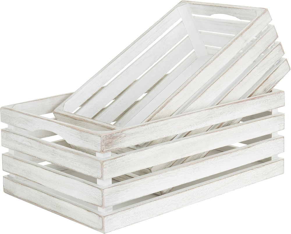 MyGift 16 and 14 Inch Shabby White Washed Solid Wood Nesting Decorative Stora...