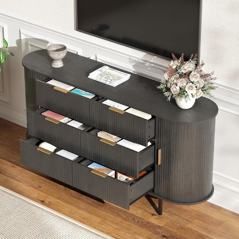 BVIUNTWO Fluted 6 Drawer Dresser, 63" Wide Modern Chest of Drawers with ...