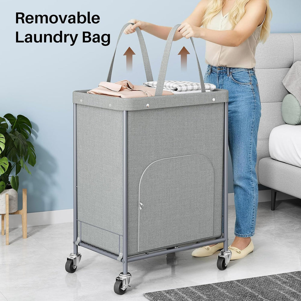 170L Large Laundry Basket with Wheels, Rolling Laundry Hamper Easy Access Clo...